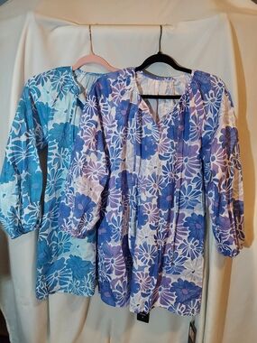 Chartou 2-pack Women's Floral Cotton Nightgowns- Blue & Lavender
